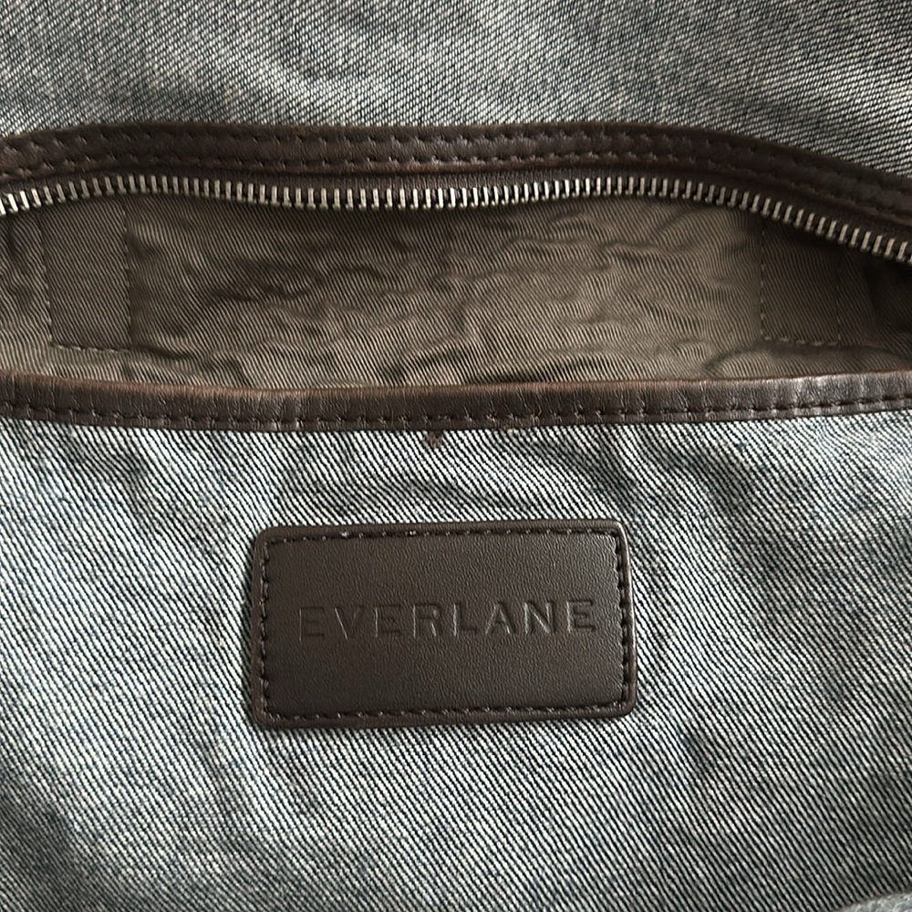 Everlane Gray Tote Bag Brown‎ Leather Handles Zip Closure & Inner Pocket - Picture 3 of 8
